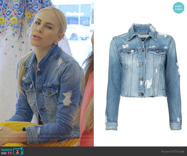 Veronica Beard Cara Distressed Jean Jacket worn by Kameron Westcott on The Real Housewives of Dallas