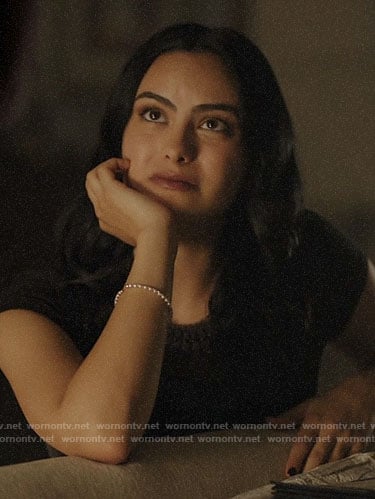 Veronica’s black embellished neckline top on Riverdale