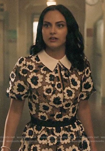 Veronica’s black and white floral lace dress on Riverdale