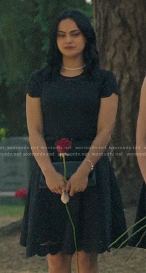 Veronica’s black scalloped trim dress on Riverdale