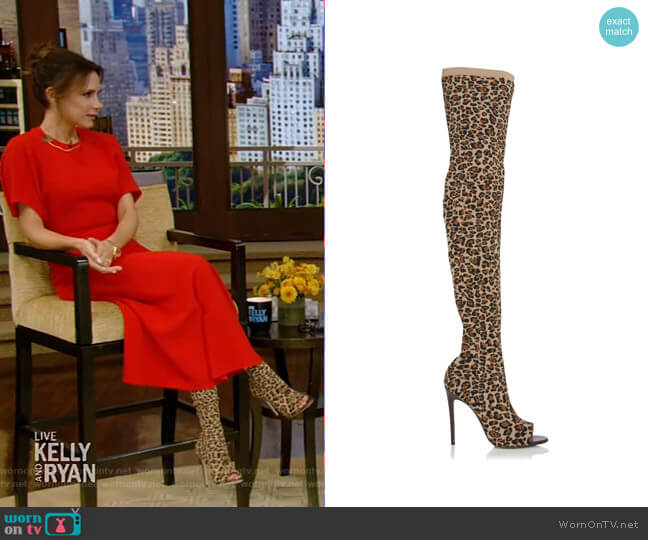 Victoria Beckham Jasmine Leopard-Print Stretch-Knit Thigh Boots