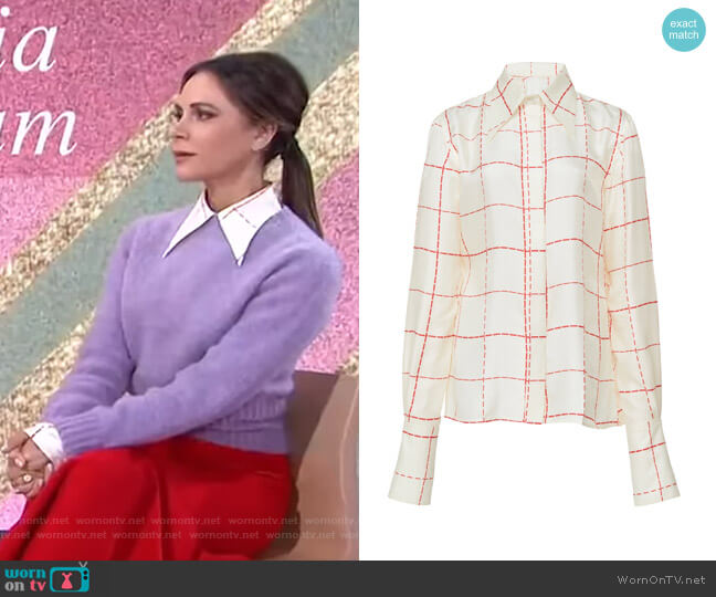 Victoria Beckham Windowpane Silk Crepe Scarf-Effect Blouse