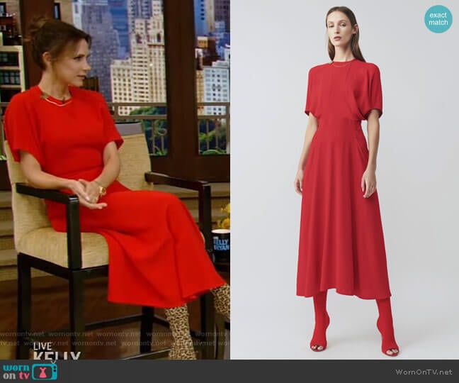 Victoria Beckham Batwing Front Pleat Midi Dress