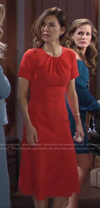 Victoria’s red short sleeve dress with tie back on The Young and the Restless