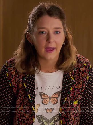Nonnie’s white butterfly graphic tee on Insatiable