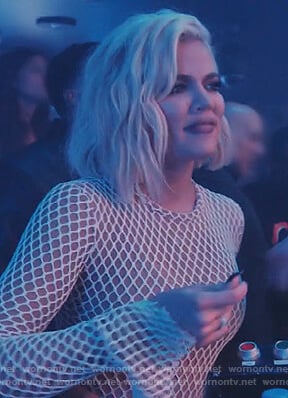 Khloe’s white mesh jumpsuit on Keeping Up with the Kardashians