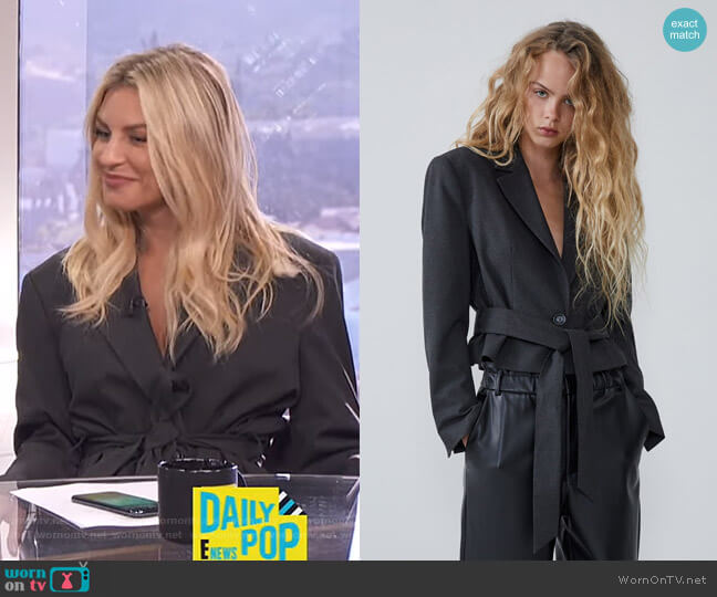 Zara Belted Blazer with Shoulder Pads worn by Morgan Stewart on E! News