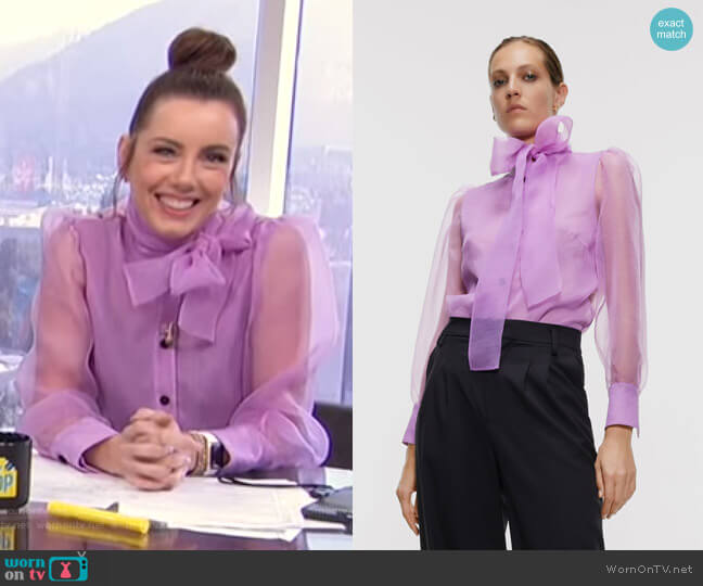 Zara Organza Blouse with Bow Detail worn by Melanie Bromley on E! News