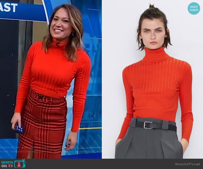 Zara Ribbed Turtleneck Sweater worn by Ginger Zee on Good Morning America