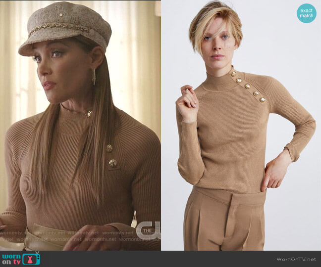 Zara Ribbed Sweater with Buttons worn by Dominique Deveraux (Michael Michele) on Dynasty