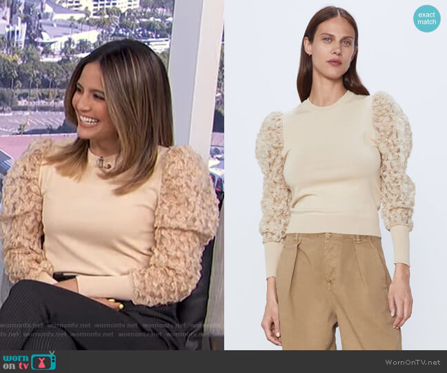 Zara Tulle Sleeve Sweater worn by Erin Lim on E! News