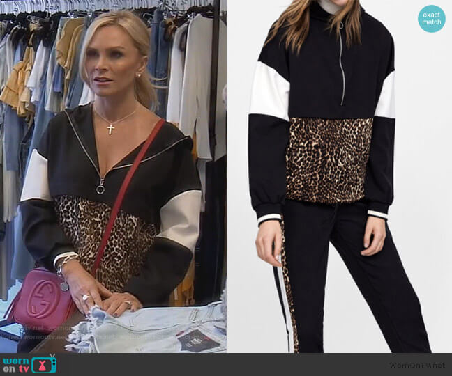 Zara Animal Print Half Zip Sweatshirt worn by Tamra Judge on The Real Housewives of Orange County