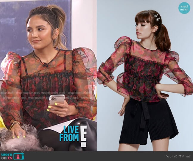 Zara Printed Organza Blouse worn by Erin Lim on E! News