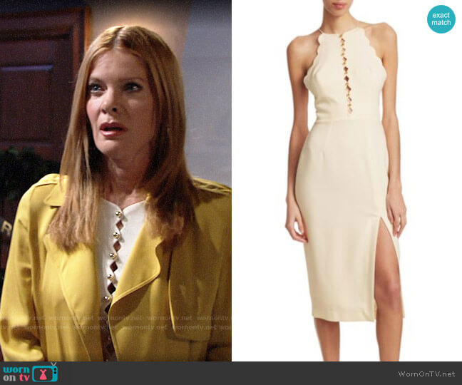 Zimmermann Scalloped Crepe Halter Midi Dress worn by Phyllis Summers (Michelle Stafford) on The Young and the Restless