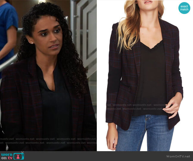 1.State Glen Plaid One-Button Blazer worn by Jordan Ashford (Briana Nicole Henry) on General Hospital