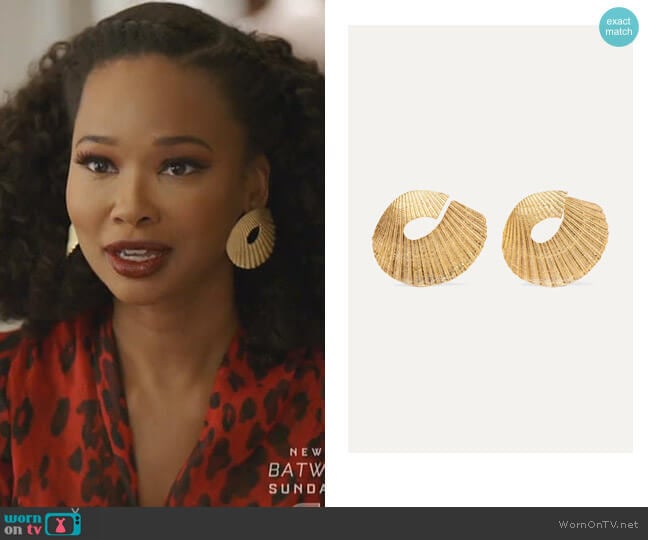 1064 Studio Gold-Plated Earrings worn by Monica Colby (Wakeema Hollis) on Dynasty