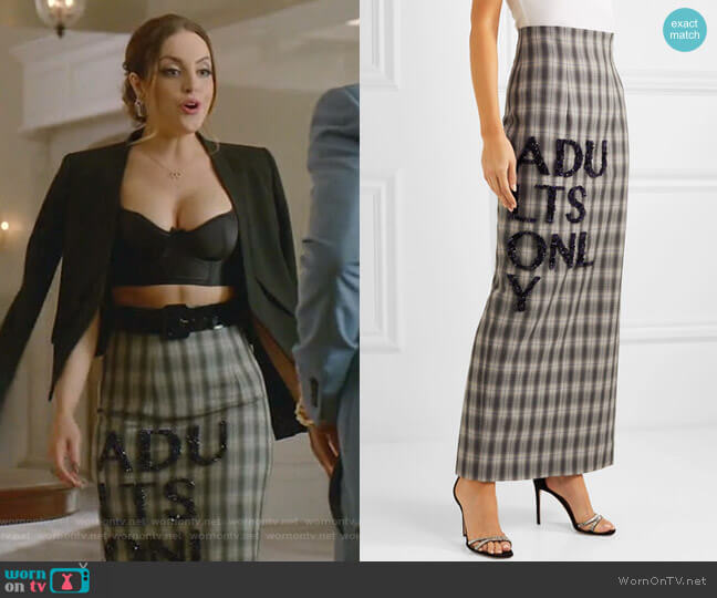 16 Arlington Embellished Checked Crepe Maxi Skirt worn by Fallon Carrington (Elizabeth Gillies) on Dynasty