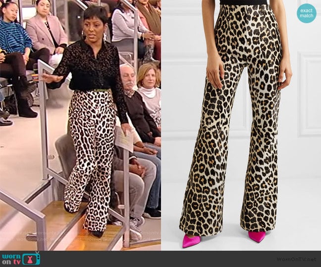 16Arlington Newman leopard-print calf hair flared pants worn by Tamron Hall on Tamron Hall Show