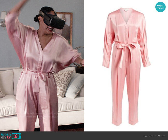 3.1 Phillip Lim Belted Satin Jumpsuit worn by Rainbow Johnson (Tracee Ellis Ross) on Black-ish