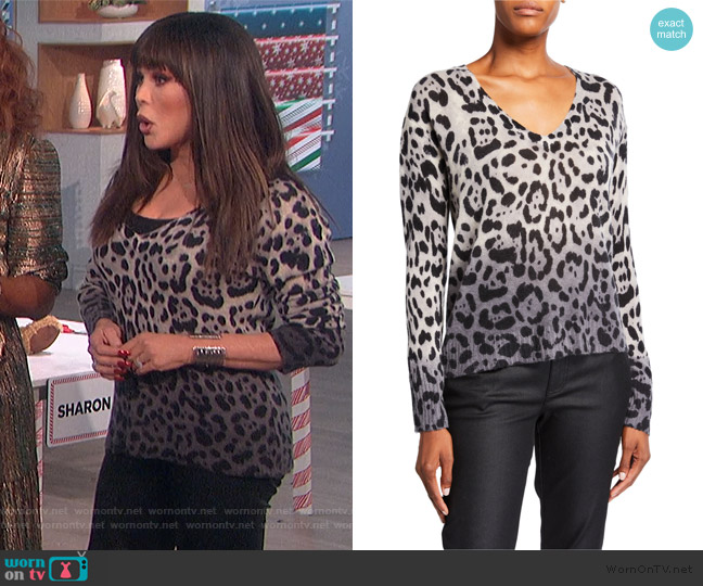 360 Sweater Lauren Leopard-Print Ombre Cashmere Sweater worn by Marie Osmond on The Talk