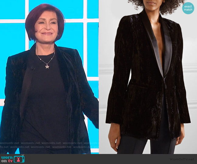 Alice + Olivia Lola satin-trimmed crushed-velvet blazer worn by Sharon Osbourne on The Talk