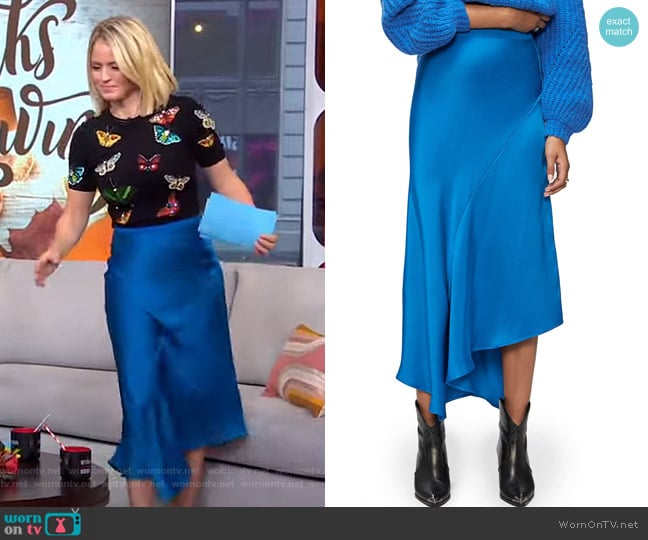 Anine Bing Bailey Asymmetrical Silk Skirt worn by Sara Haines on Good Morning America