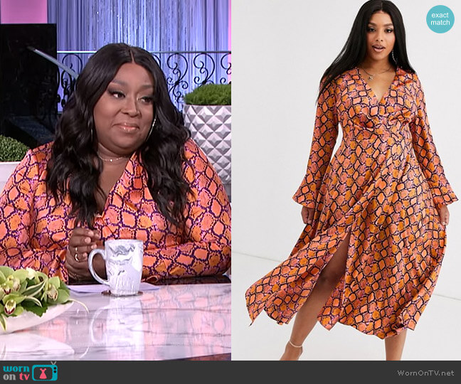 Asos Curve Wrap Maxi Dress in Bright Snake Print worn by Loni Love on The Real