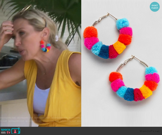 ASOS Multicolor Pom Pom Earrings worn by Braunwyn Windham-Burke on The Real Housewives of Orange County