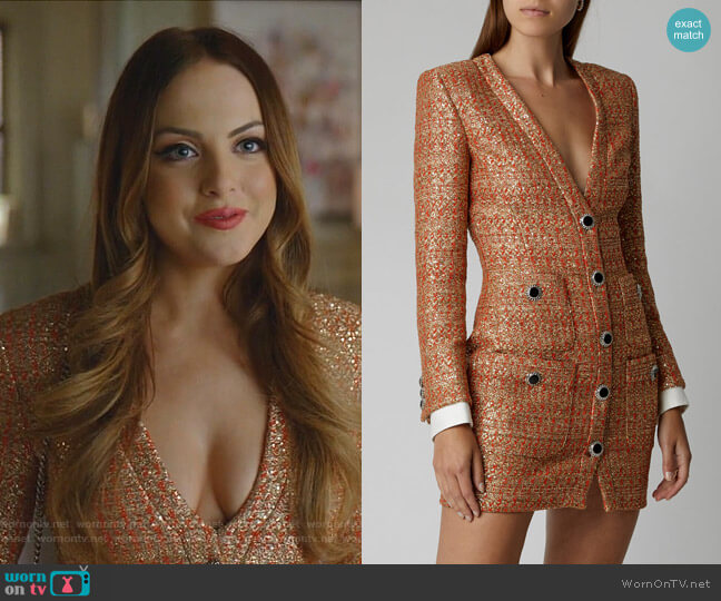 Alessandra Rich V-neck Sequin-Tweed Mini Dress worn by Fallon Carrington (Elizabeth Gillies) on Dynasty