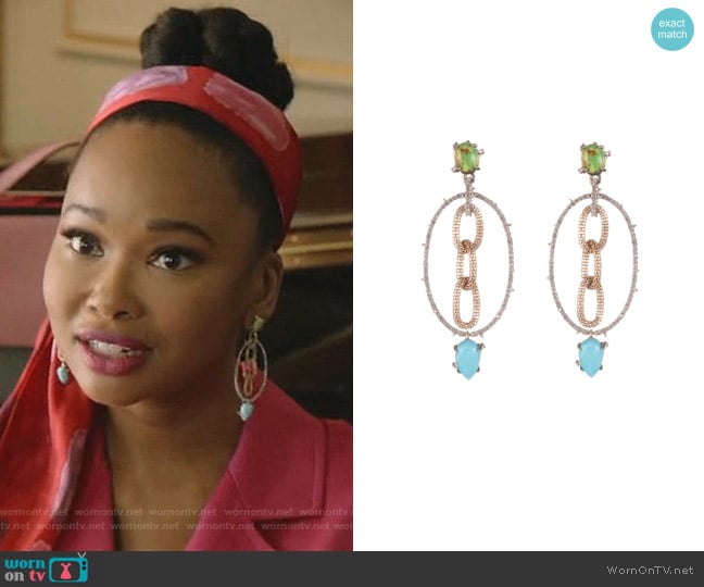 Alexis Bittar Multi Stone Mesh-Link Dangle Earrings worn by Monica Colby (Wakeema Hollis) on Dynasty