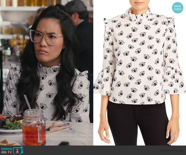 Alice + Olivia Henrietta Ruffled Boxy Blouse worn by Doris (Ali Wong) on American Housewife