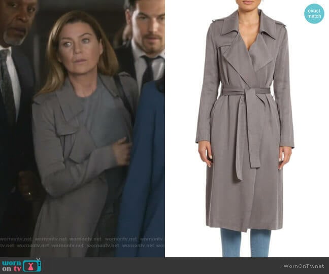 Badgley Mischka Angelina Trench Coat worn by Meredith Grey (Ellen Pompeo) on Greys Anatomy