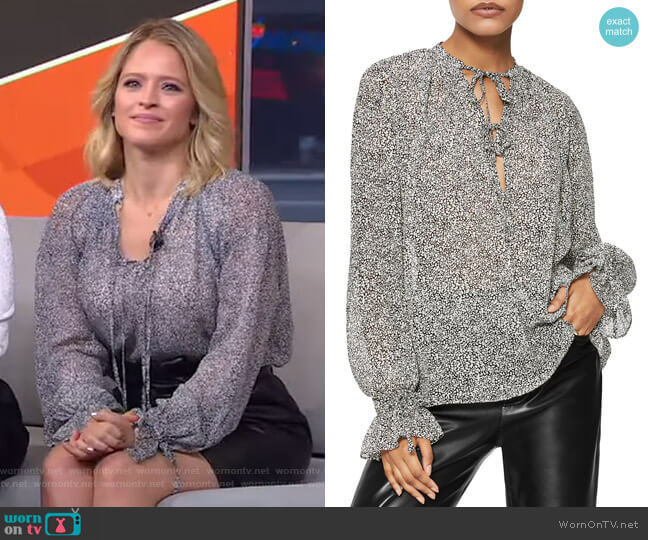 Anine Bing Abigail Tie Neck Silk Blouse worn by Sara Haines on Good Morning America