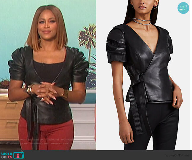 Area Leather Wrap Top worn by Eve on The Talk