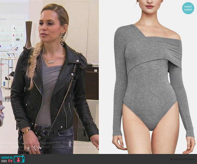 BCBGMAXAZRIA Asymmetrical One-Shoulder Bodysuit worn by Jackie Goldschneider on The Real Housewives of New Jersey