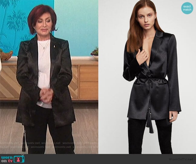 BCBGMAXAZRIA Satin Tie-Waist Blazer worn by Sharon Osbourne on The Talk