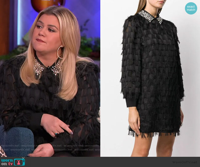 Be Blumarine Dotted Fringed Shirt Dress worn by Kelly Clarkson on The Kelly Clarkson Show