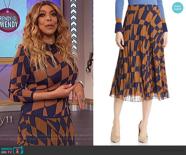 BOSS Matara Geo Print Pleated Skirt worn by Wendy Williams on The Wendy Williams Show