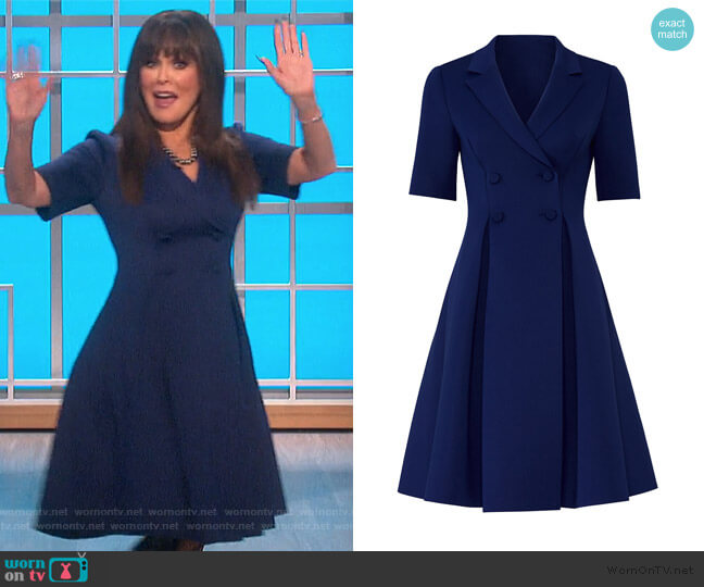 Badgley Mischka Blue Flare Suit Dress worn by Marie Osmond on The Talk