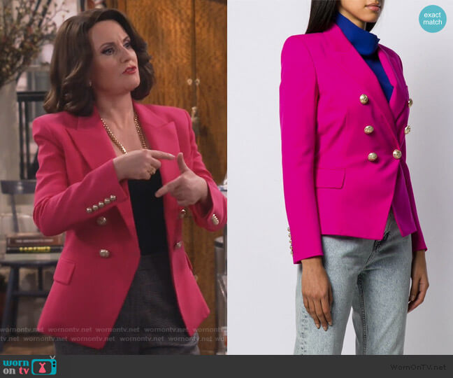Balmain Double Breasted Wool Blazer worn by Karen Walker (Megan Mullally) on Will and Grace