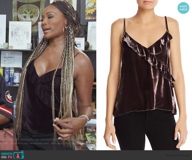 Bella Dahl Velvet Ruffle Cami worn by Cynthia Bailey on The Real Housewives of Atlanta