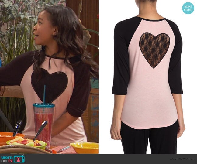 Betsey Johnson Raglan Sleeve Heart Back Pajama Top worn by Nia Baxter (Navia Robinson) on Ravens Home