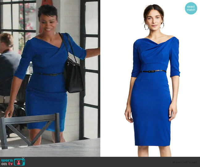 Black Halo 3/4 Sleeve Jackie O Dressj worn by Angela (Carly Hughes
) on American Housewife