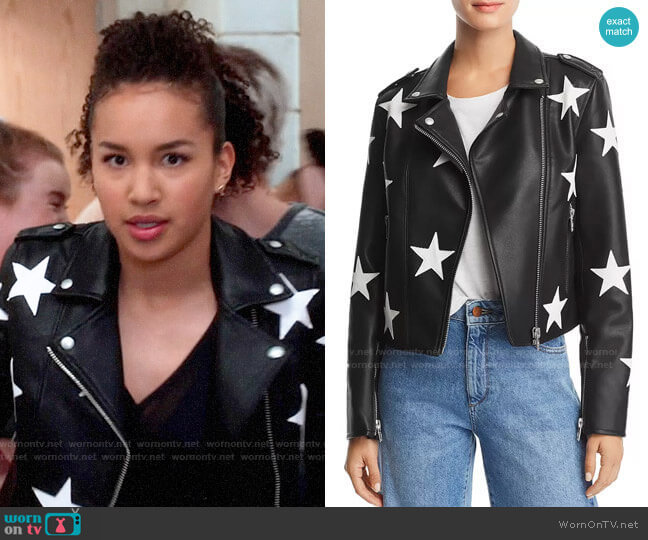 Blank NYC Star Faux Leather Moto Jacket worn by Gina (Sofia Wylie) on High School Musical The Musical The Series