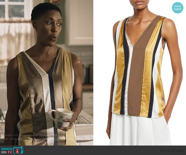Brunello Cucinelli V-Neck Sleeveless Striped Paneled Top worn by Lynn Stewart (Christine Adams) on Black Lightning