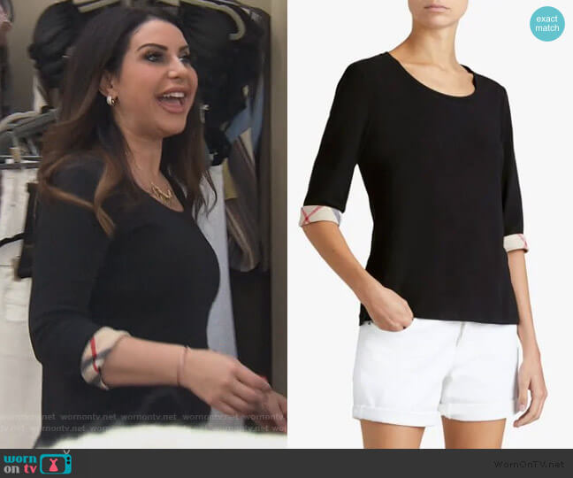 Burberry Check Cuff Stretch Cotton T-Shirt worn by Jennifer Aydin on The Real Housewives of New Jersey
