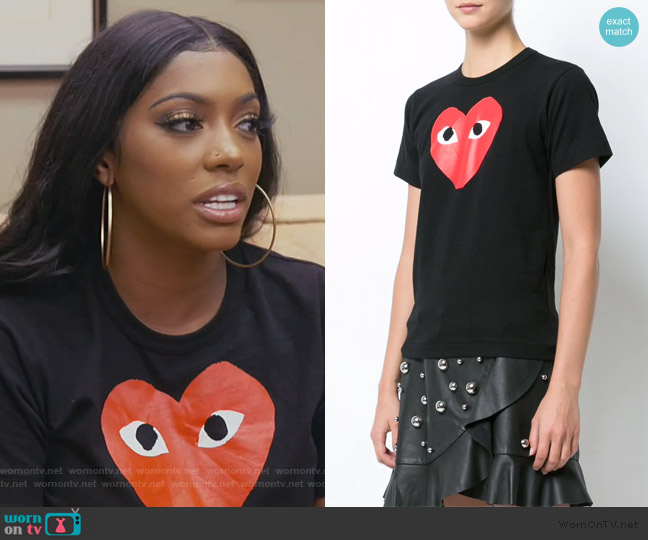 Gomme Des Garcons Play Heart Print T-shirt worn by Porsha Williams on The Real Housewives of Atlanta
