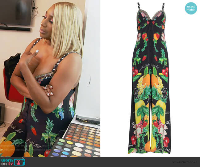 Camilla Call Me Carmen crysteal-embellished printed silk crepe de chine jumpsuit worn by Nene Leakes on The Real Housewives of Atlanta
