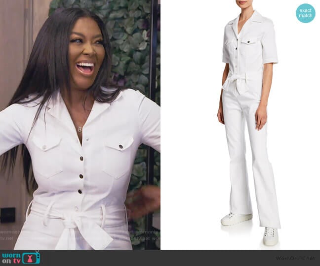 Carolina Ritzler Sophia Short-Sleeve Snap-Front Jumpsuit worn by Kenya Moore on The Real Housewives of Atlanta