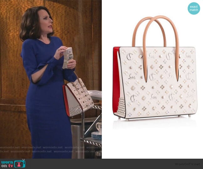Christian Louboutin Megan Studded Paloma Tote worn by Karen Walker (Megan Mullally) on Will and Grace